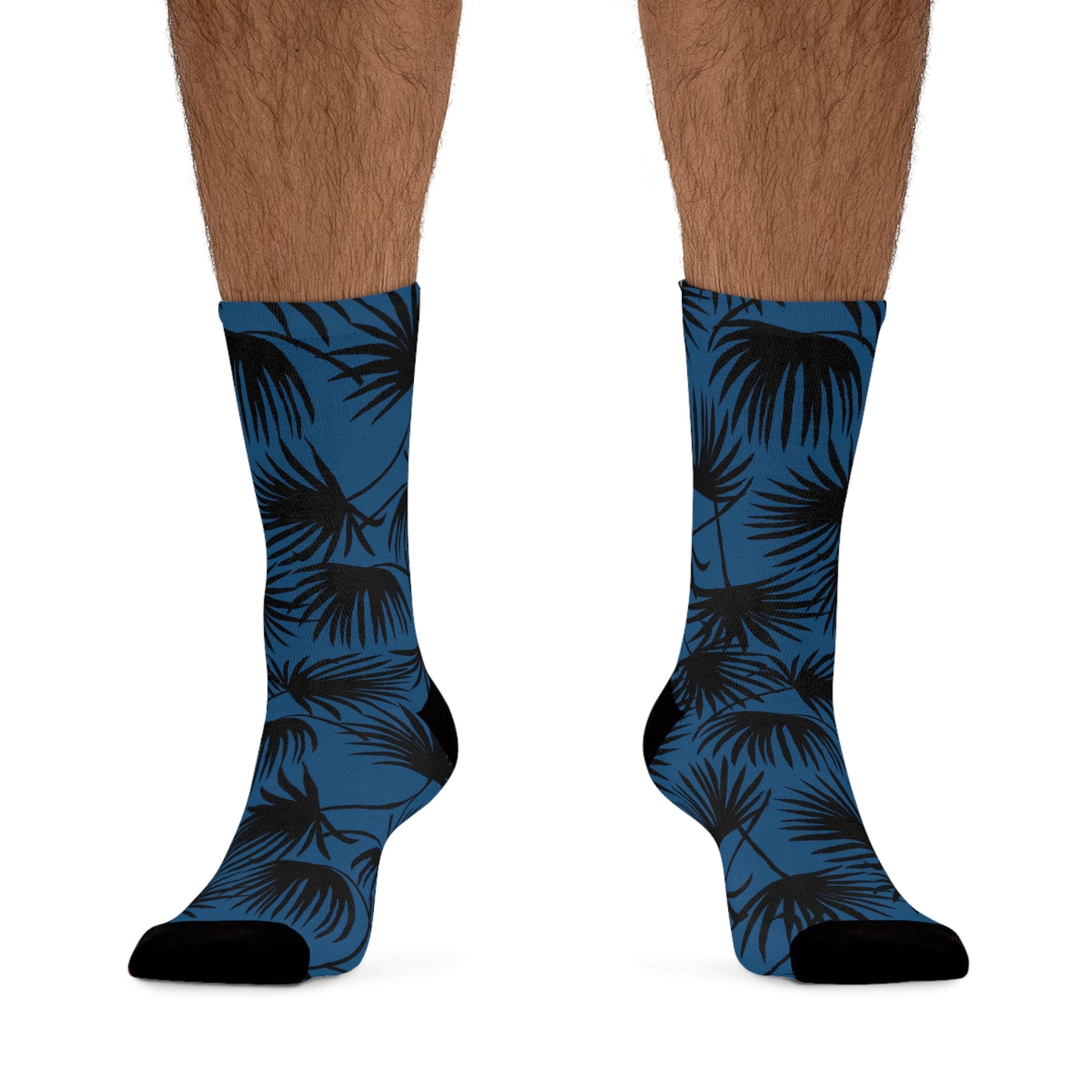 Recycled Poly Socks Fan Palm Navy Black - Global Village Kailua Boutique