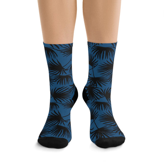 Recycled Poly Socks Fan Palm Navy Black - Global Village Kailua Boutique