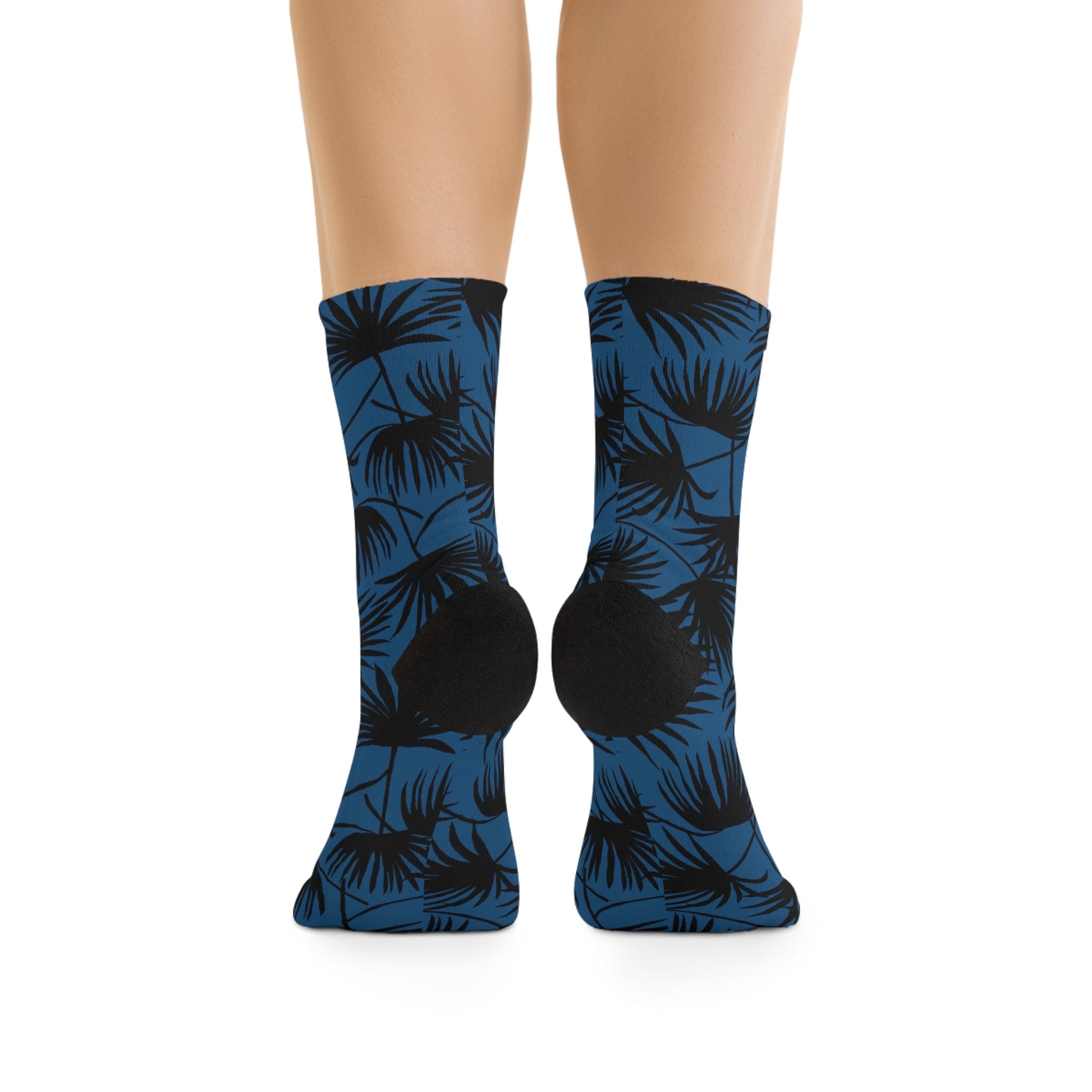 Recycled Poly Socks Fan Palm Navy Black - Global Village Kailua Boutique
