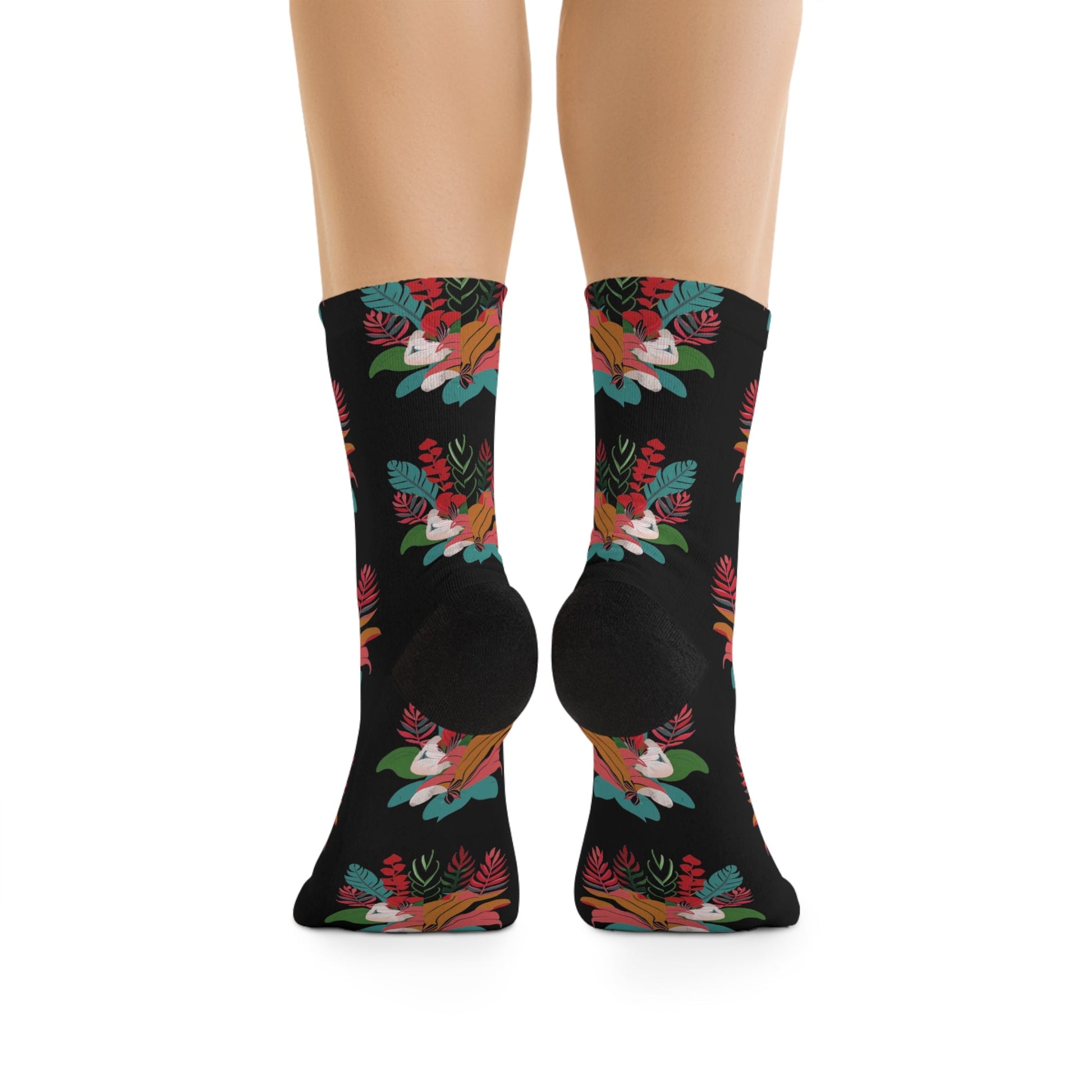 Recycled Poly Socks Tropical Floral Black - Global Village Kailua Boutique