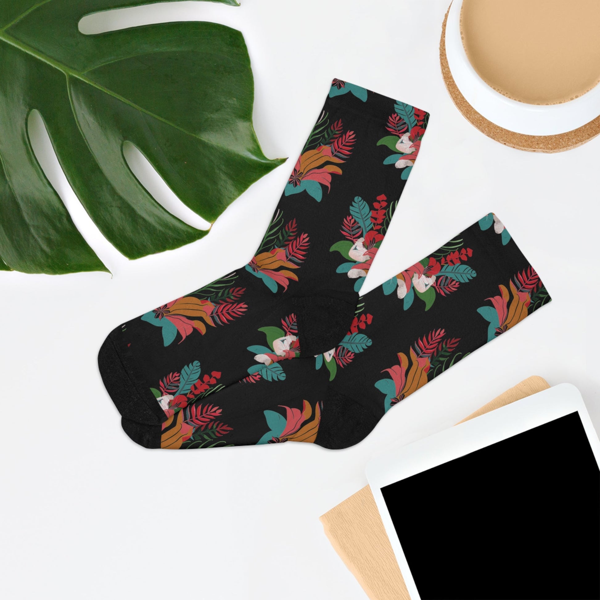 Recycled Poly Socks Tropical Floral Black - Global Village Kailua Boutique