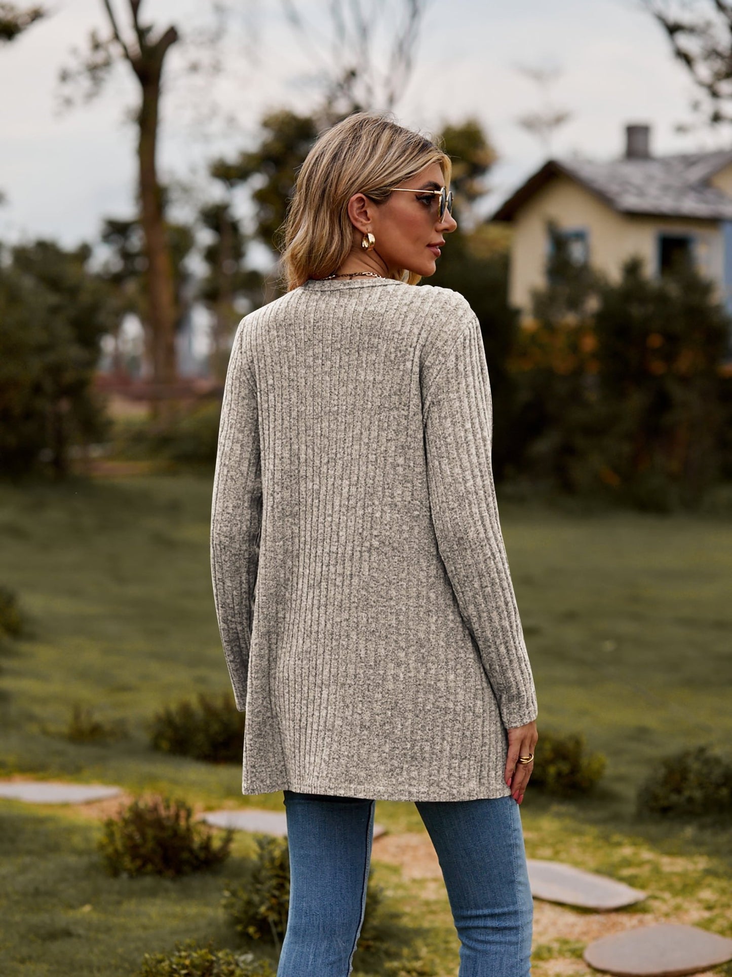 Ribbed Button Cardigan with Pockets - Global Village Kailua Boutique