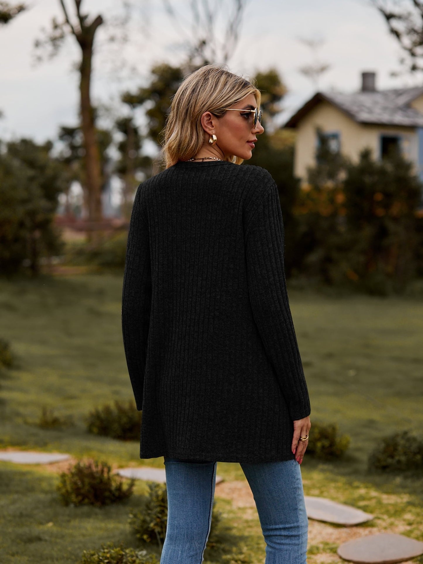 Ribbed Button Cardigan with Pockets - Global Village Kailua Boutique
