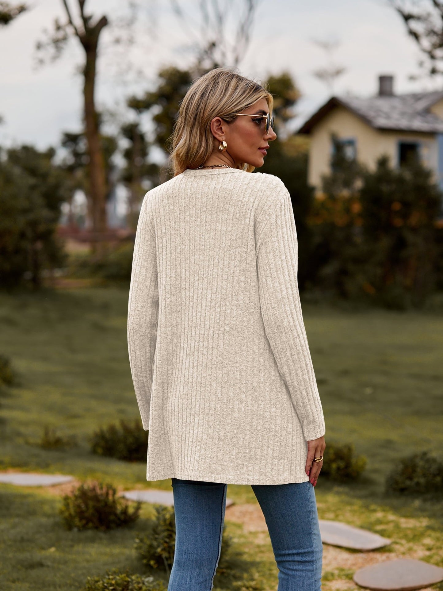 Ribbed Button Cardigan with Pockets - Global Village Kailua Boutique