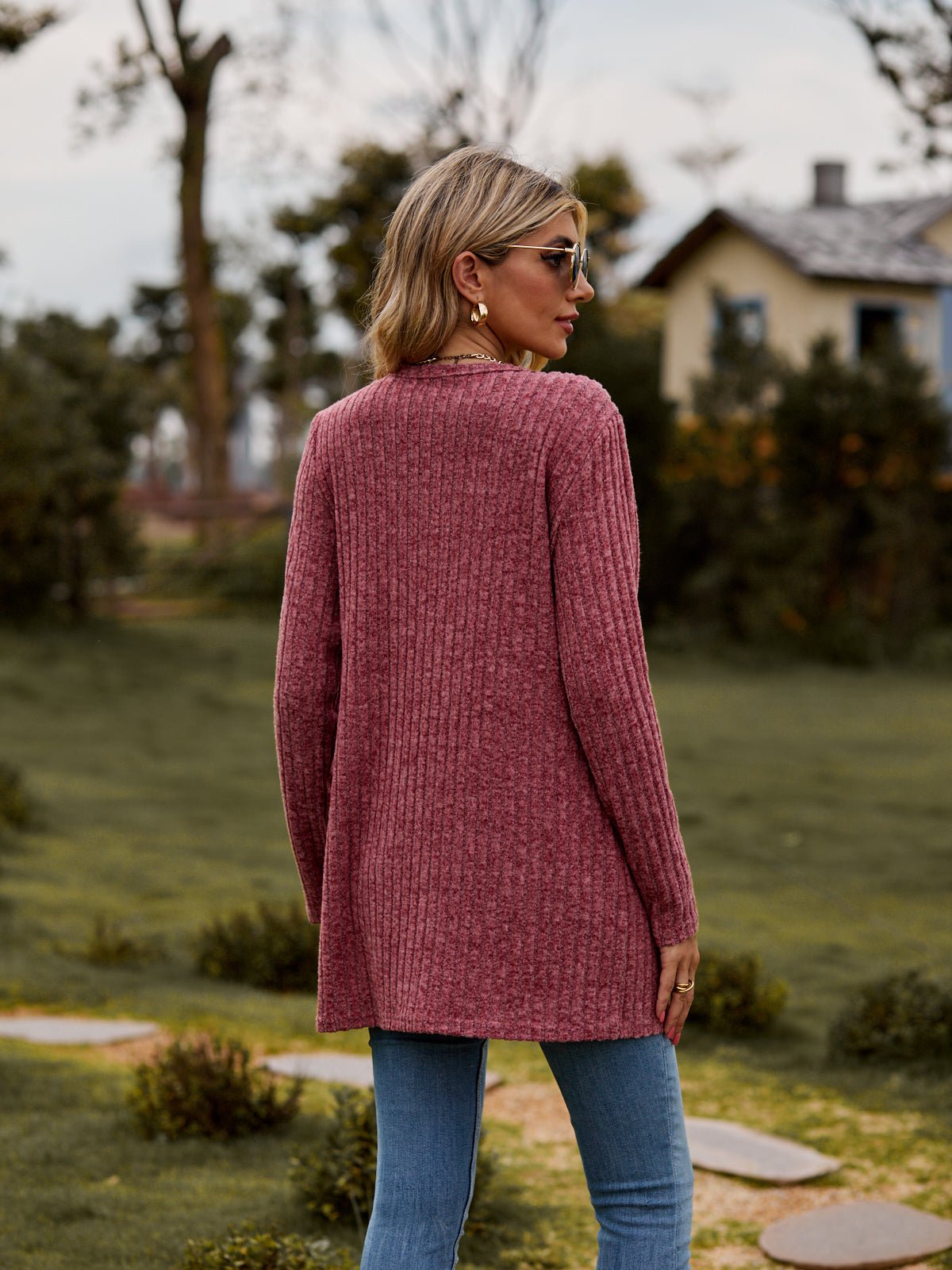 Ribbed Button Cardigan with Pockets - Global Village Kailua Boutique