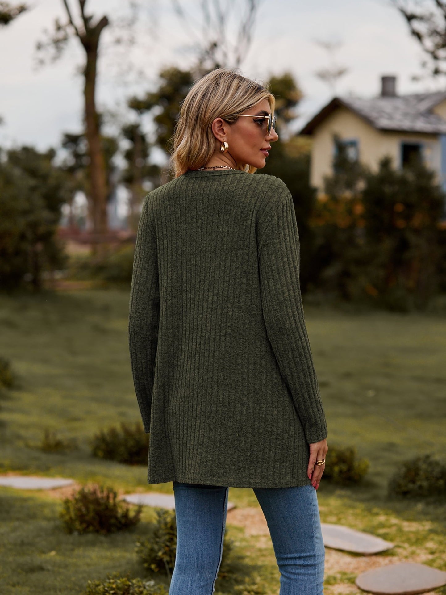 Ribbed Button Cardigan with Pockets - Global Village Kailua Boutique