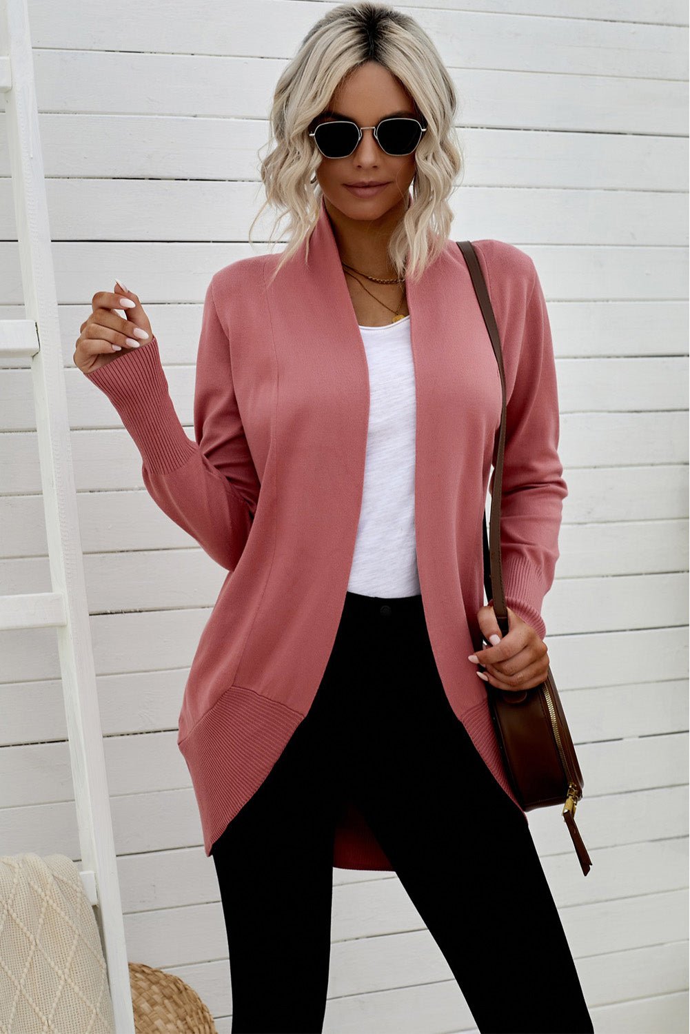 Ribbed Hem Open Front Cardigan - Global Village Kailua Boutique