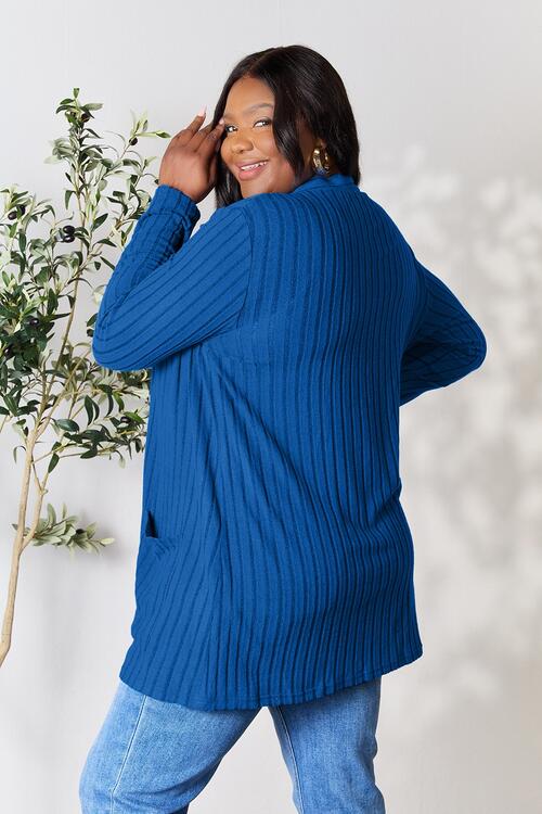 Ribbed Open Front Cardigan with Pockets - Global Village Kailua Boutique