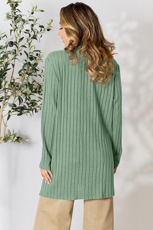 Ribbed Open Front Cardigan with Pockets - Global Village Kailua Boutique