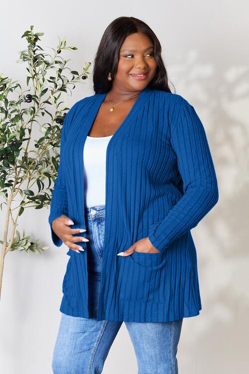Ribbed Open Front Cardigan with Pockets - Global Village Kailua Boutique