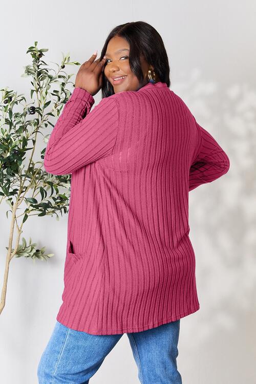 Ribbed Open Front Cardigan with Pockets - Global Village Kailua Boutique