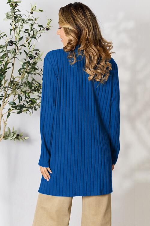 Ribbed Open Front Cardigan with Pockets - Global Village Kailua Boutique