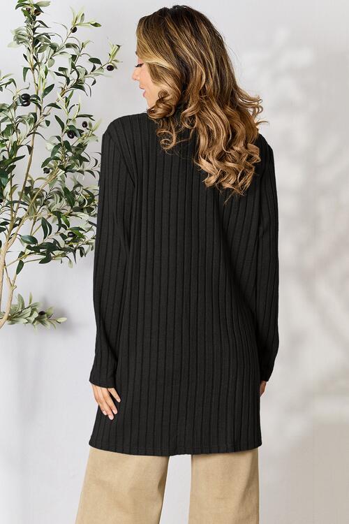 Ribbed Open Front Cardigan with Pockets - Global Village Kailua Boutique