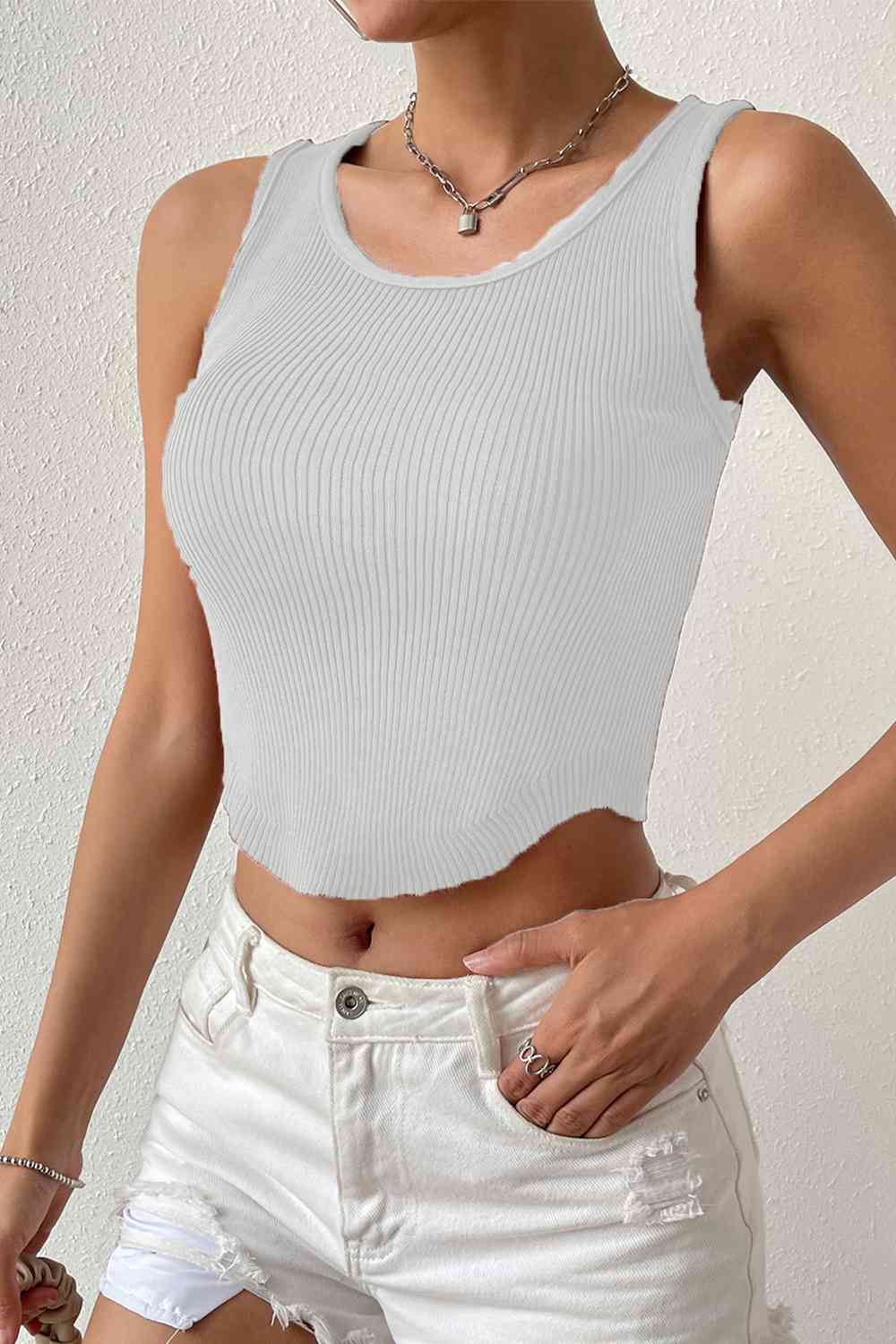 Ribbed Round Neck Crop Top - Global Village Kailua Boutique