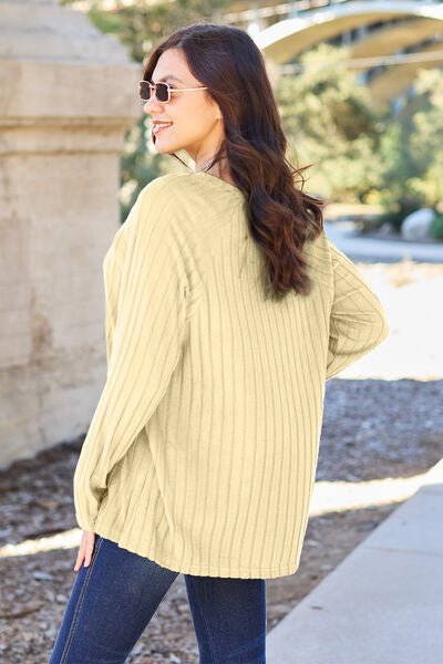 Ribbed Round Neck Long Sleeve Knit Top - Global Village Kailua Boutique