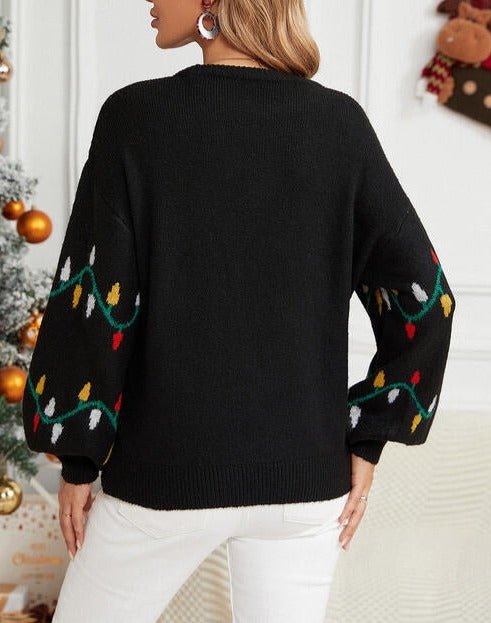 Round Neck Christmas Lights Sweater - Global Village Kailua Boutique