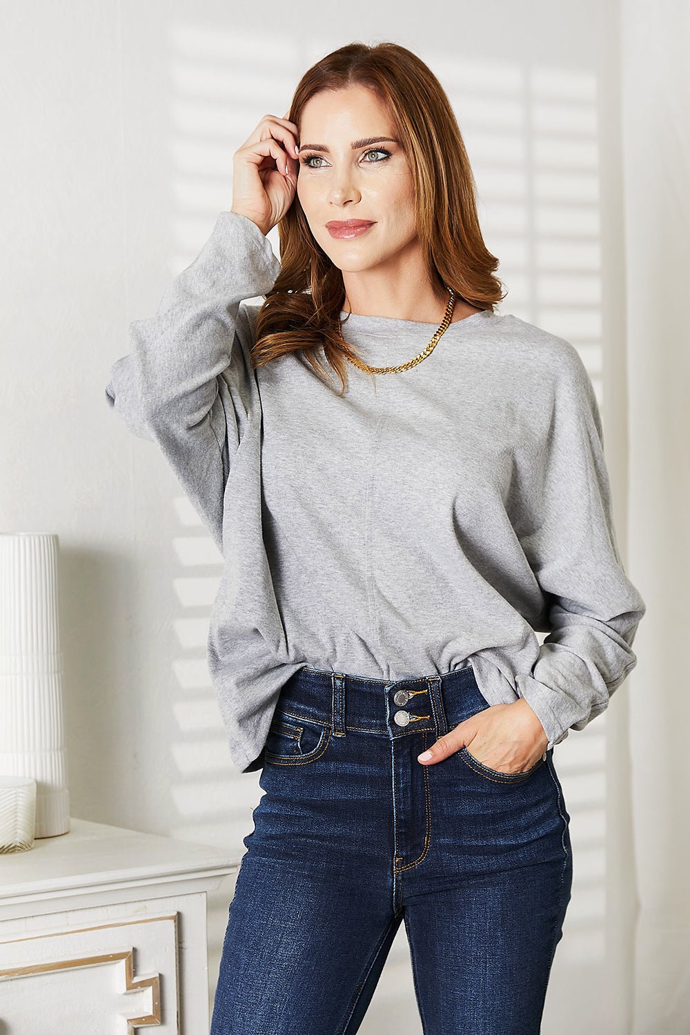 Round Neck Long Sleeve Top - Global Village Kailua Boutique