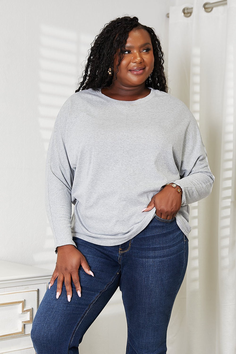 Round Neck Long Sleeve Top - Global Village Kailua Boutique