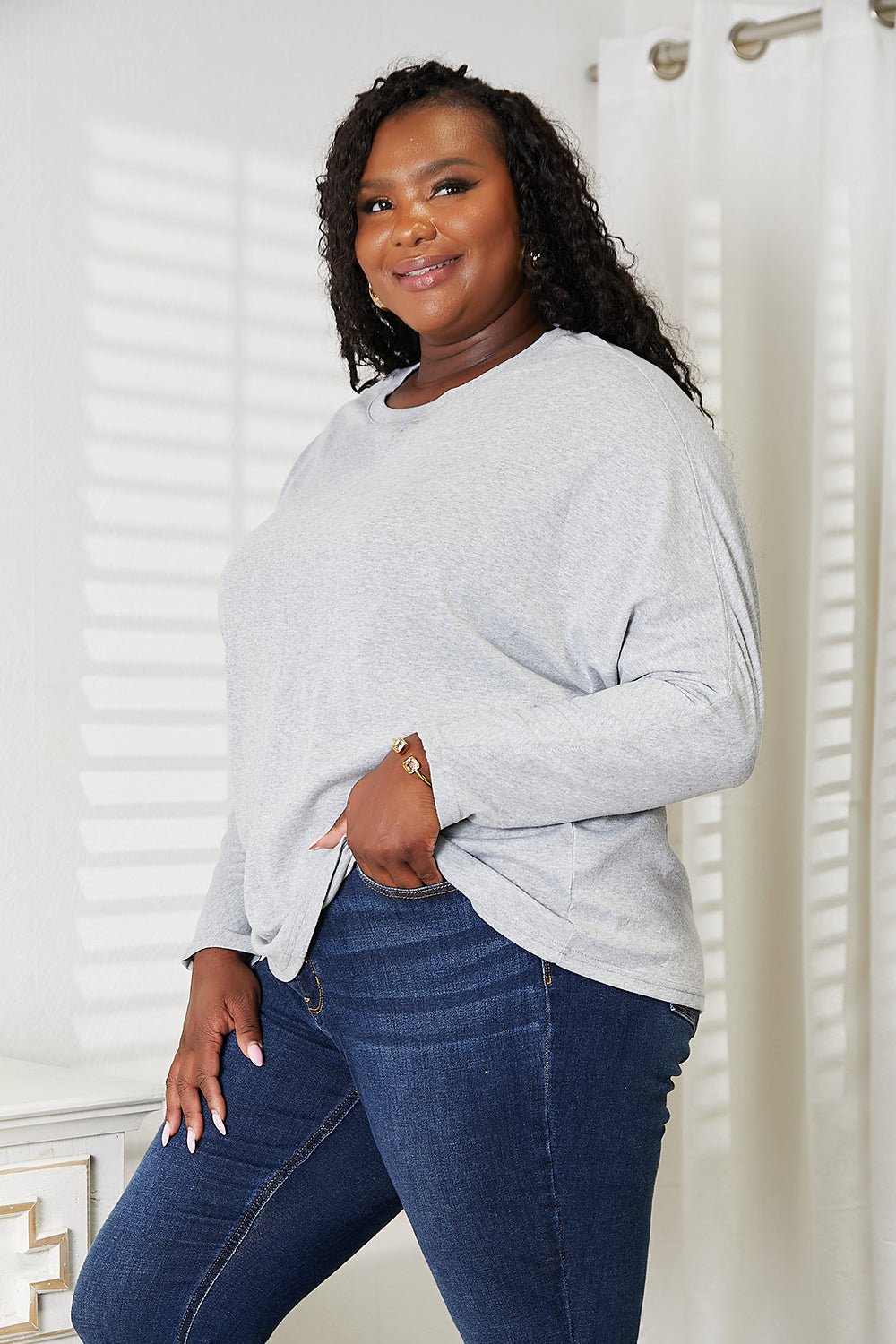Round Neck Long Sleeve Top - Global Village Kailua Boutique
