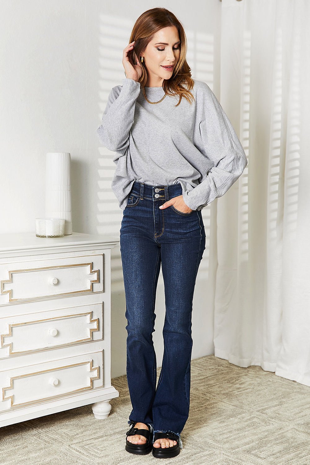 Round Neck Long Sleeve Top - Global Village Kailua Boutique