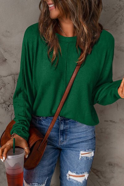 Round Neck Mid Seam Long Sleeve Top Global Village Kailua Boutique
