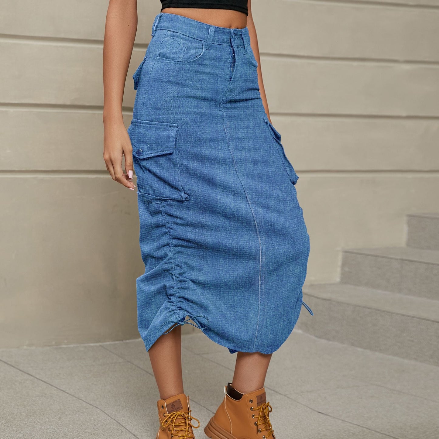 Ruched Slit Midi Skirt - Global Village Kailua Boutique