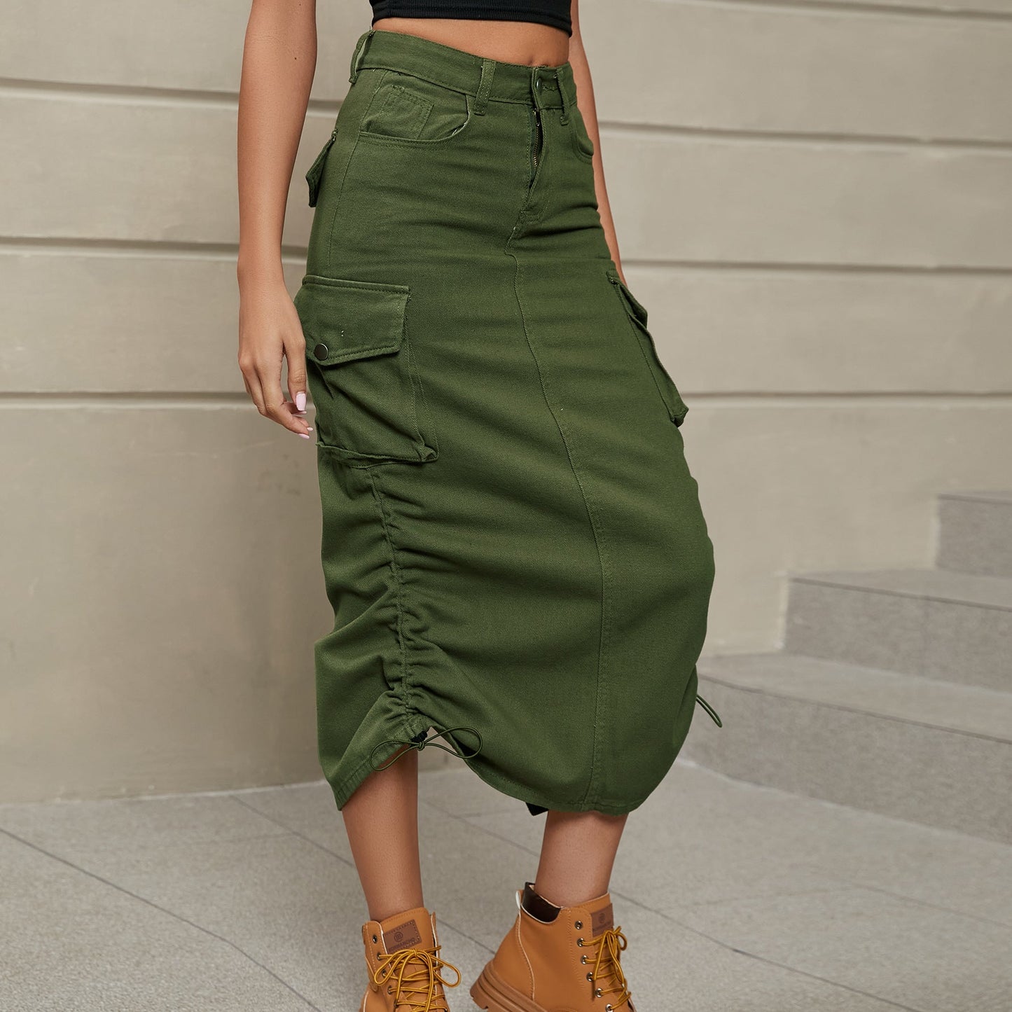 Ruched Slit Midi Skirt - Global Village Kailua Boutique