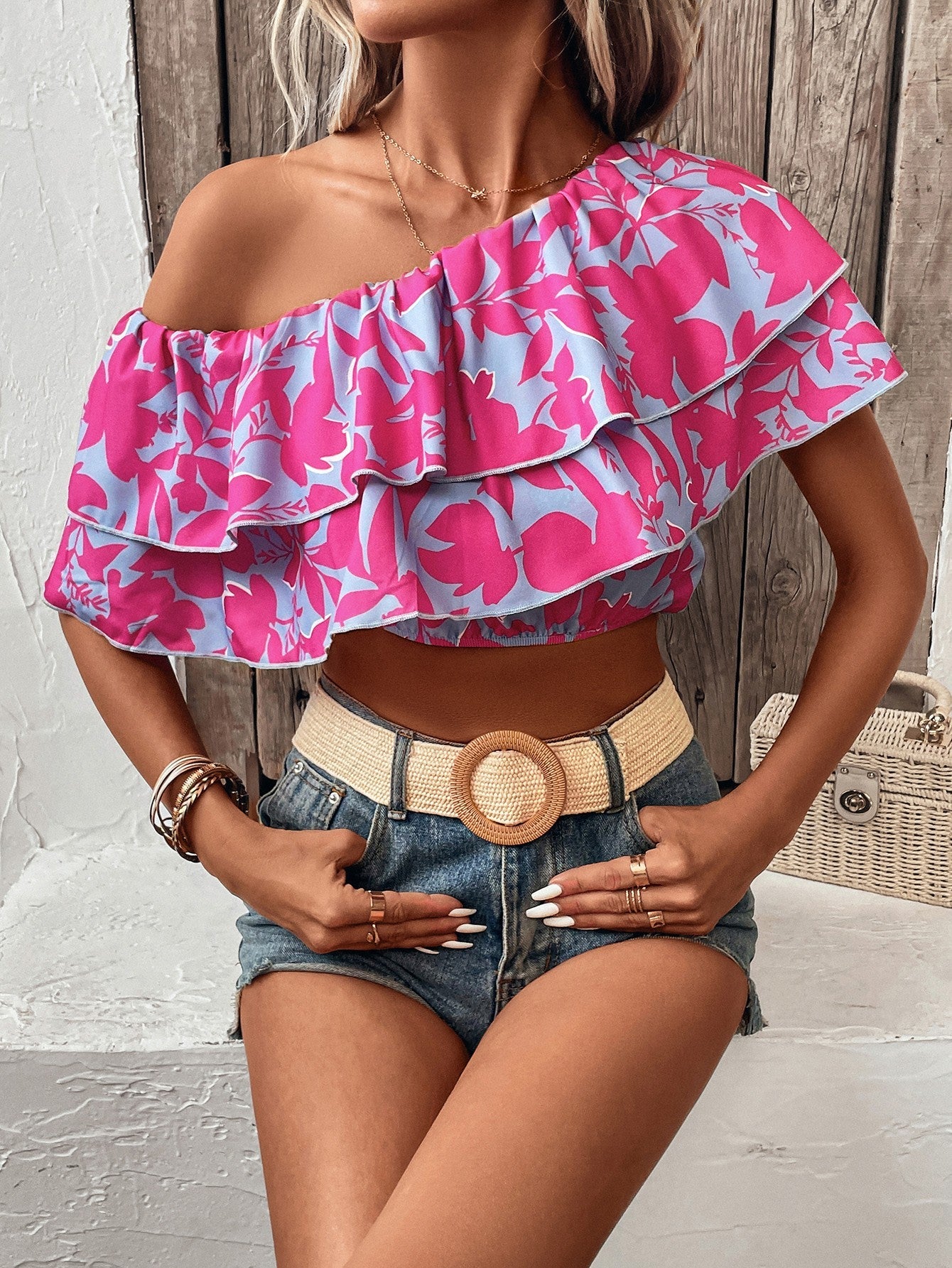 Ruffle One Shoulder Crop Top - Global Village Kailua Boutique