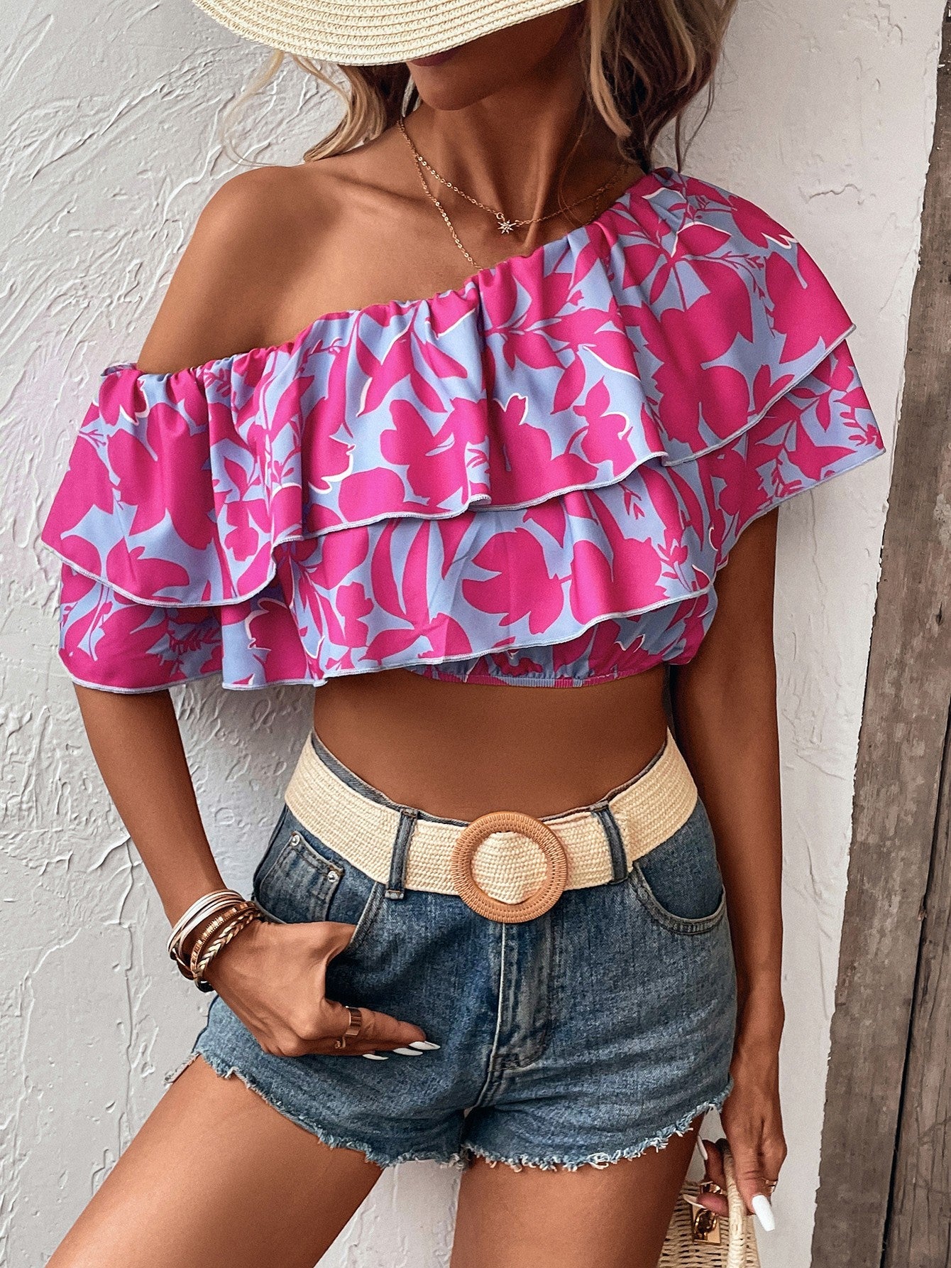 Ruffle One Shoulder Crop Top - Global Village Kailua Boutique