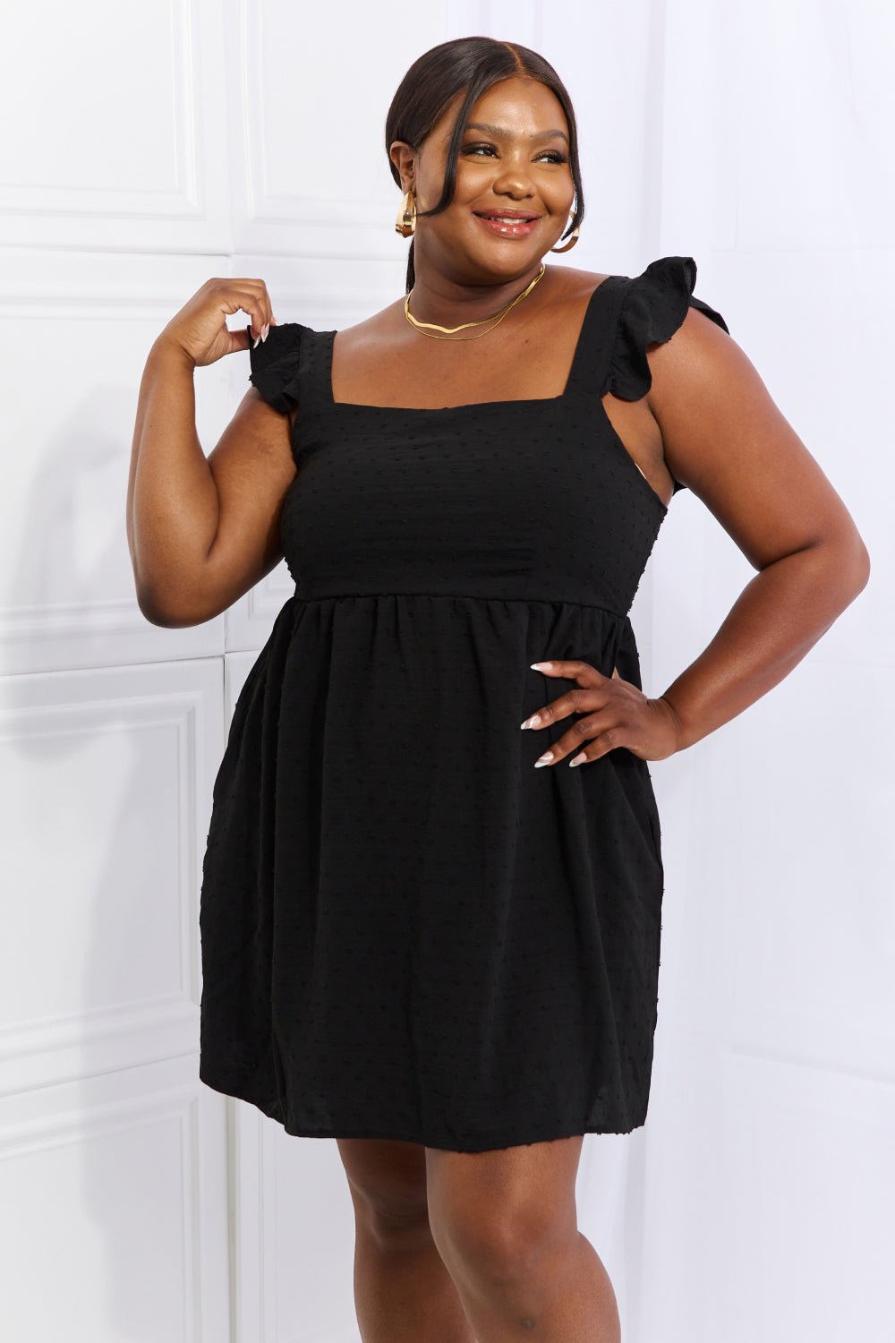 Ruffle Sleeve Dress in Black - Global Village Kailua Boutique
