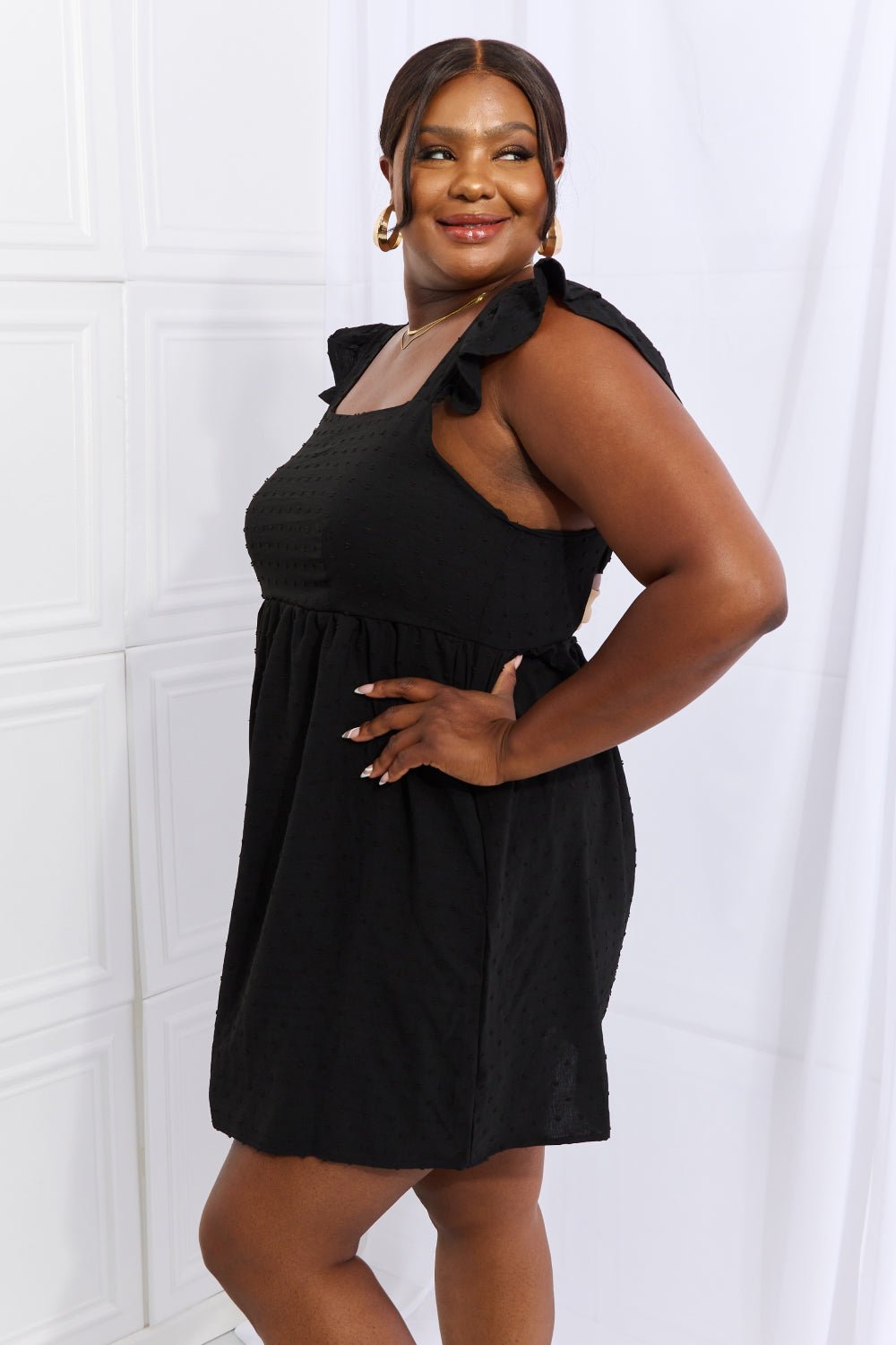 Ruffle Sleeve Dress in Black - Global Village Kailua Boutique