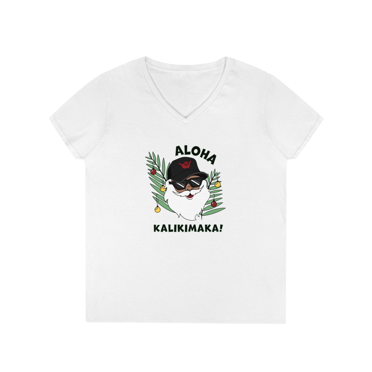 Santa Kalikimaka Womenʻs V Neck Tee - Global Village Kailua Boutique