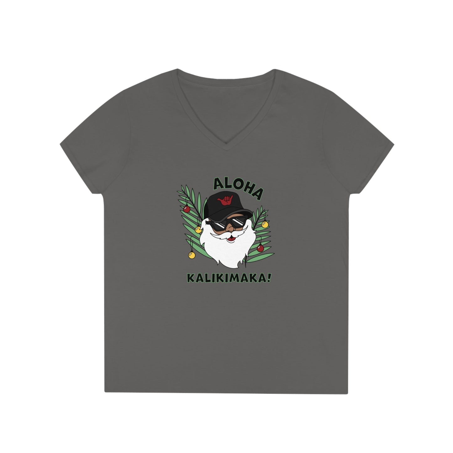 Santa Kalikimaka Womenʻs V Neck Tee - Global Village Kailua Boutique