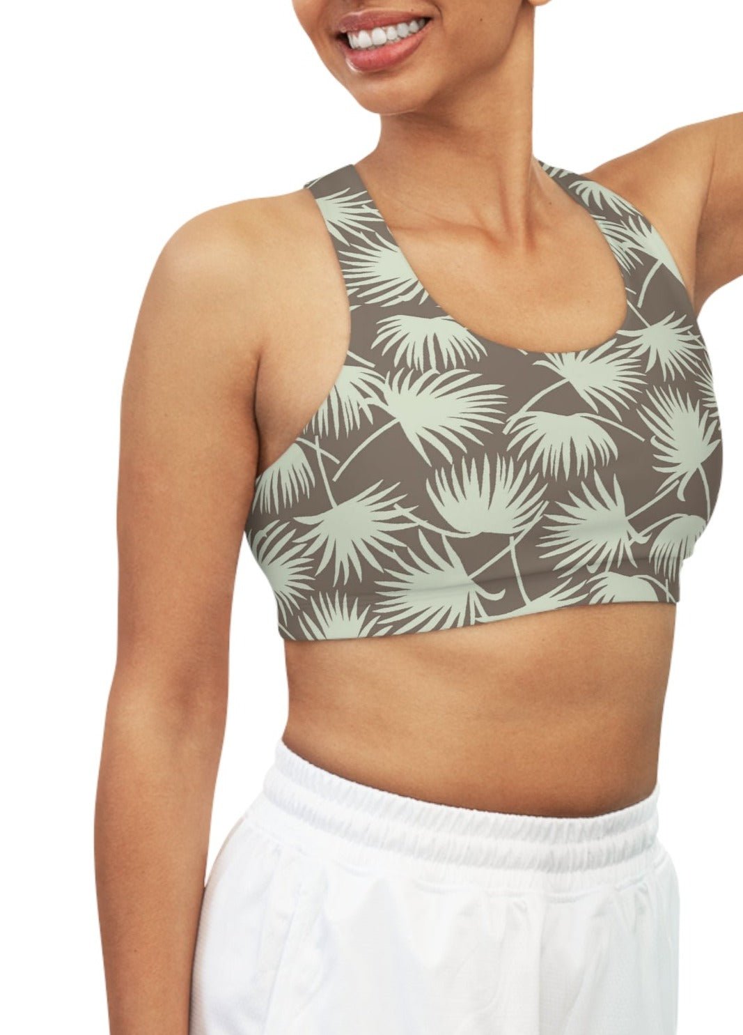 Seamless Sports Bra Fan Palm Mint - Global Village Kailua Boutique