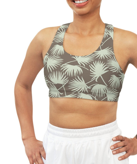 Seamless Sports Bra Fan Palm Mint - Global Village Kailua Boutique