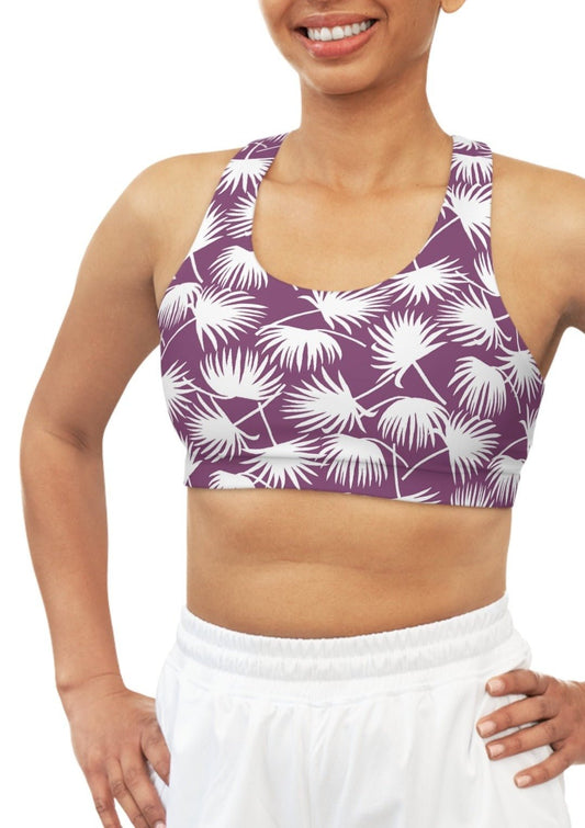 Seamless Sports Bra Fan Palm Plum - Global Village Kailua Boutique