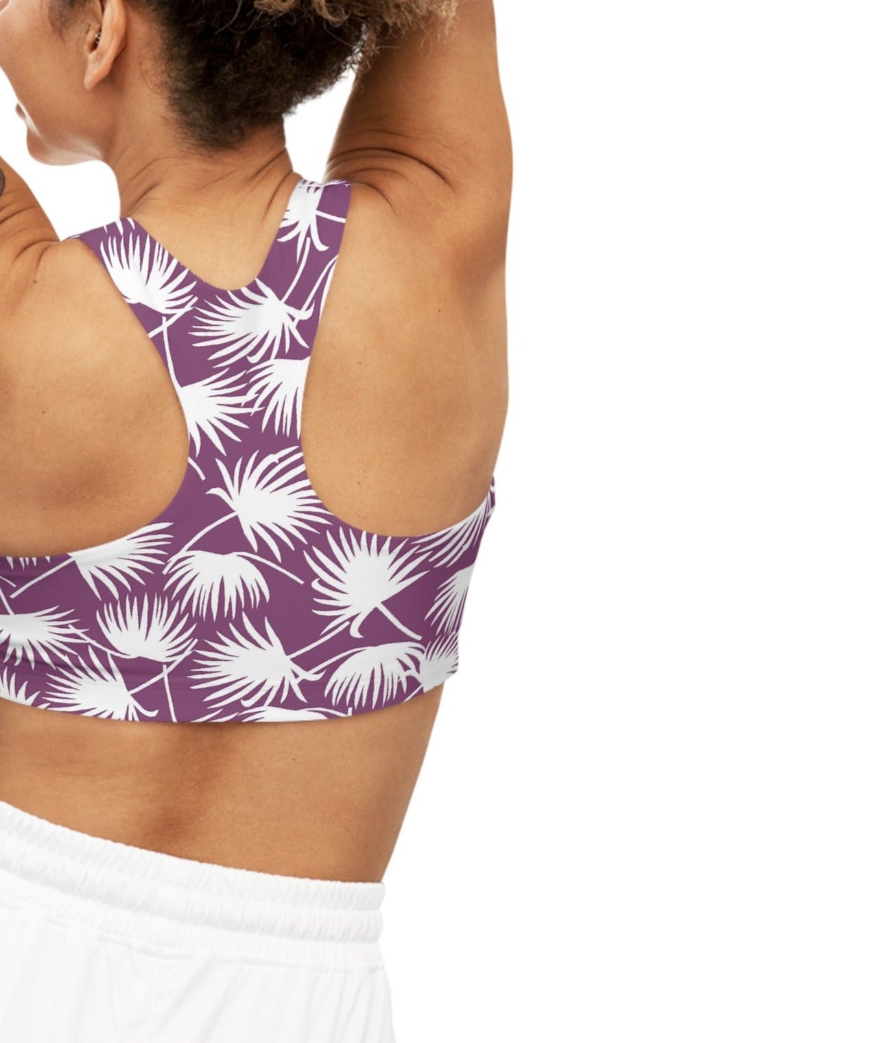 Seamless Sports Bra Fan Palm Plum - Global Village Kailua Boutique