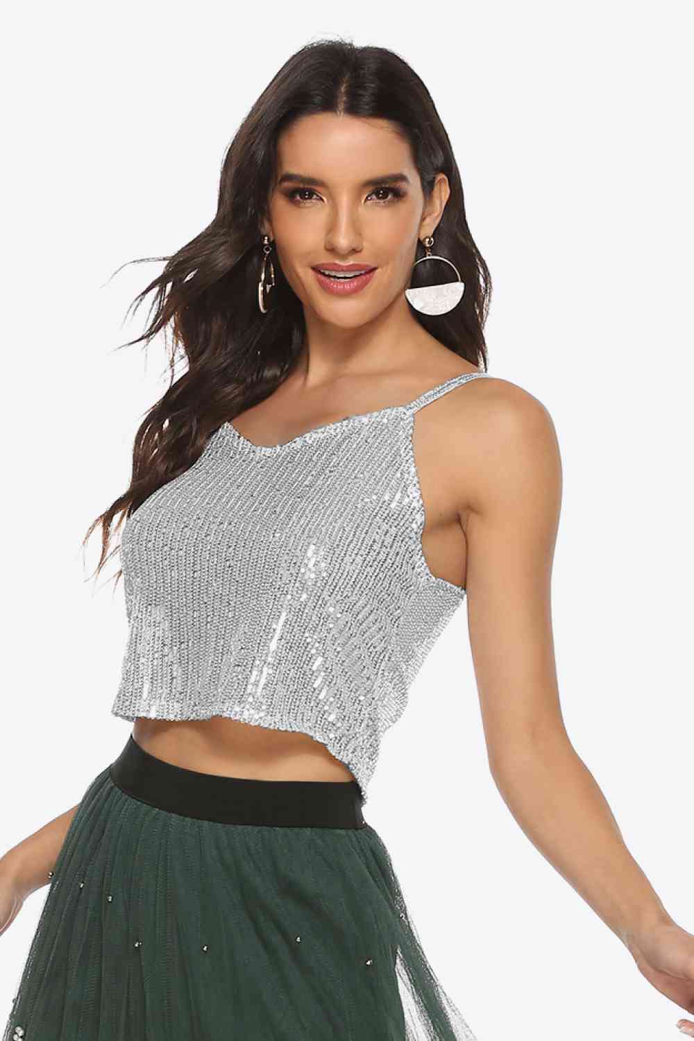 Sequin Cropped Cami One Size - Global Village Kailua Boutique