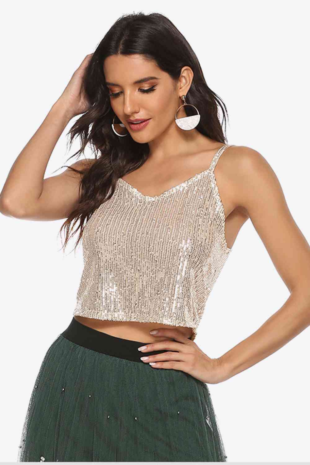 Sequin Cropped Cami One Size - Global Village Kailua Boutique