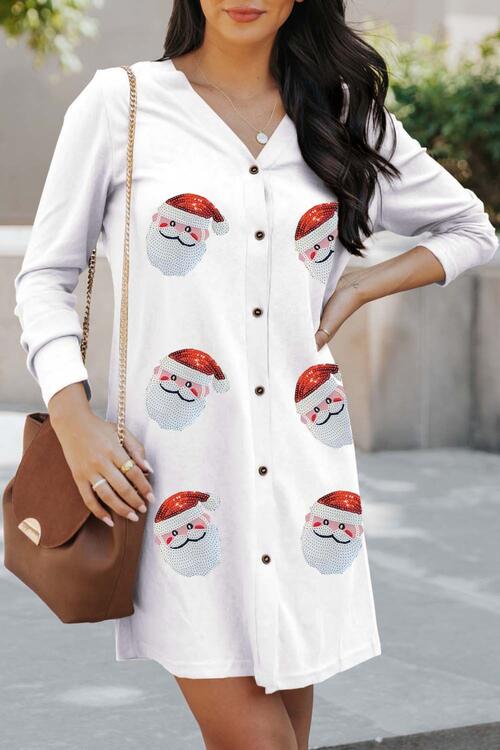 Sequin Santa Button Up Long Sleeve Cardigan - Global Village Kailua Boutique