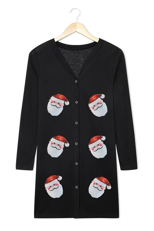 Sequin Santa Button Up Long Sleeve Cardigan - Global Village Kailua Boutique
