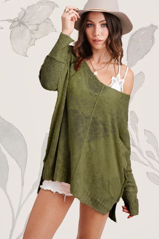 Sheer discount shoulder sweater