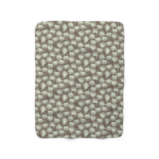 Sherpa Fleece Blanket Fan Palm Mocha Mint - Global Village Kailua Boutique