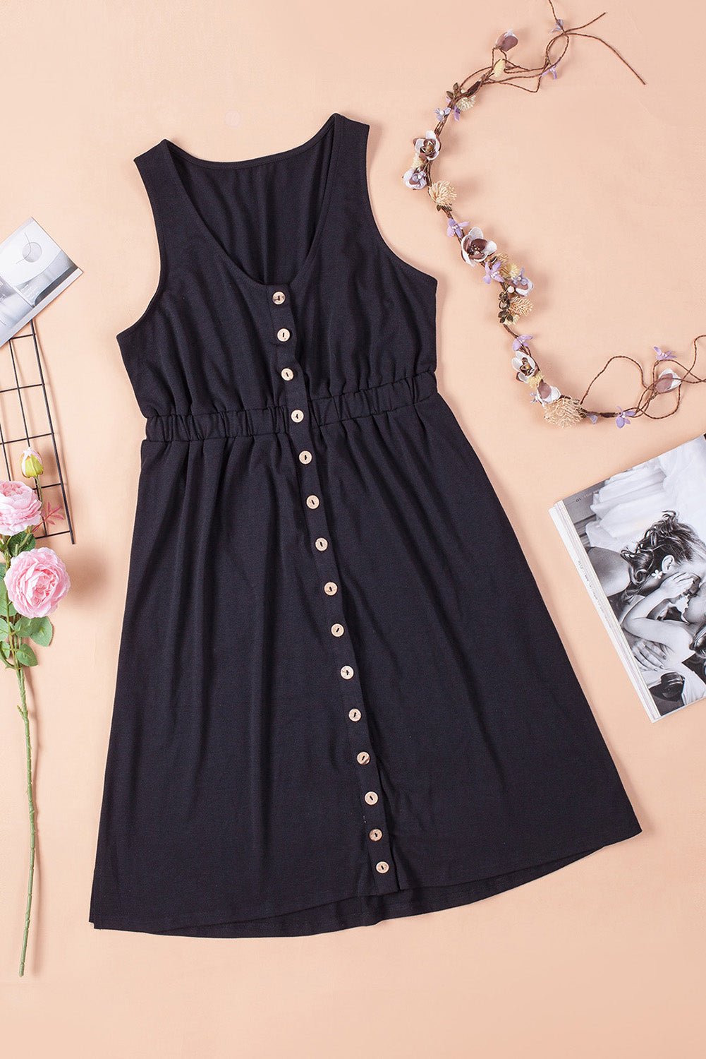 Sleeveless Button Down Mini Dress - Global Village Kailua Boutique