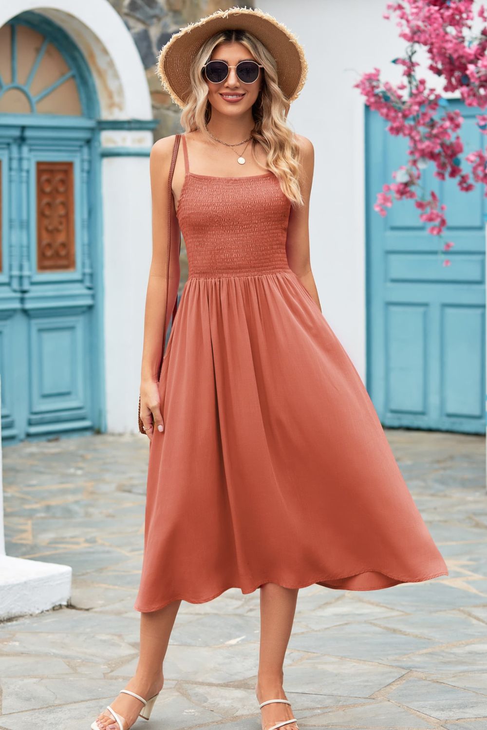 Smocked Spaghetti Strap Midi Dress - Global Village Kailua Boutique