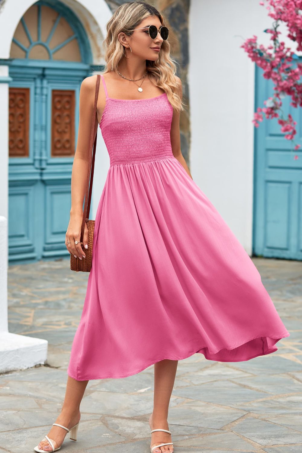 Smocked Spaghetti Strap Midi Dress - Global Village Kailua Boutique