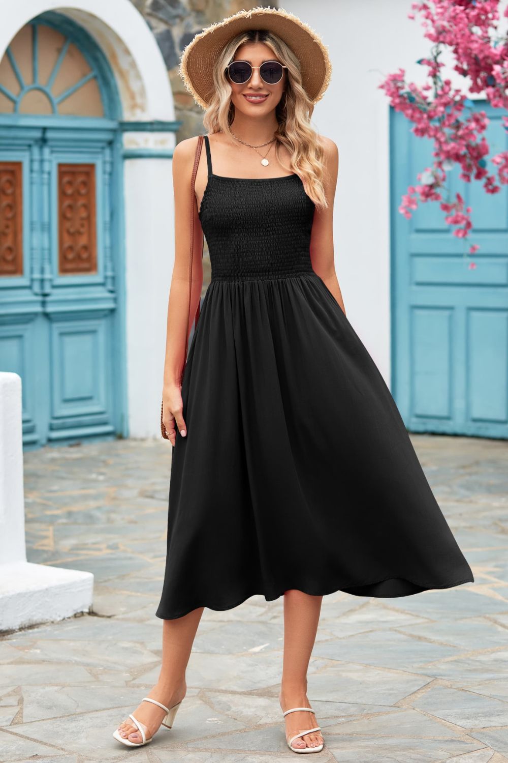 Smocked Spaghetti Strap Midi Dress - Global Village Kailua Boutique