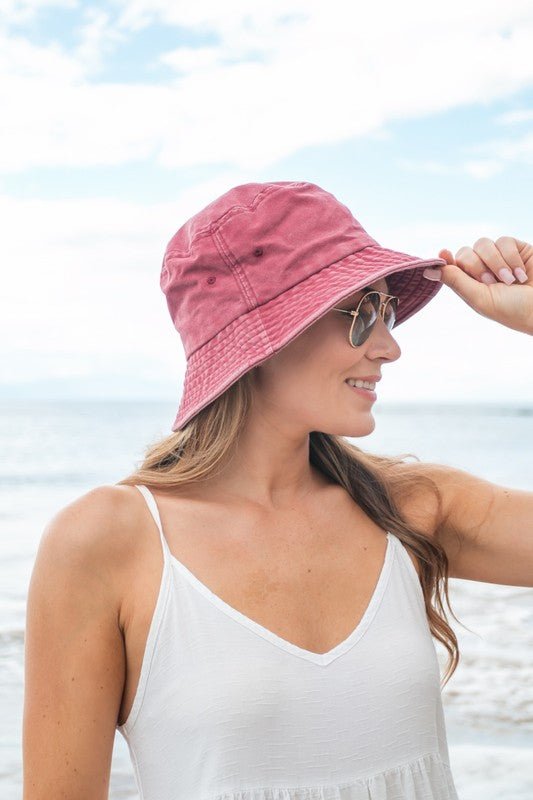 Solid Distressed Bucket Hat - Global Village Kailua Boutique
