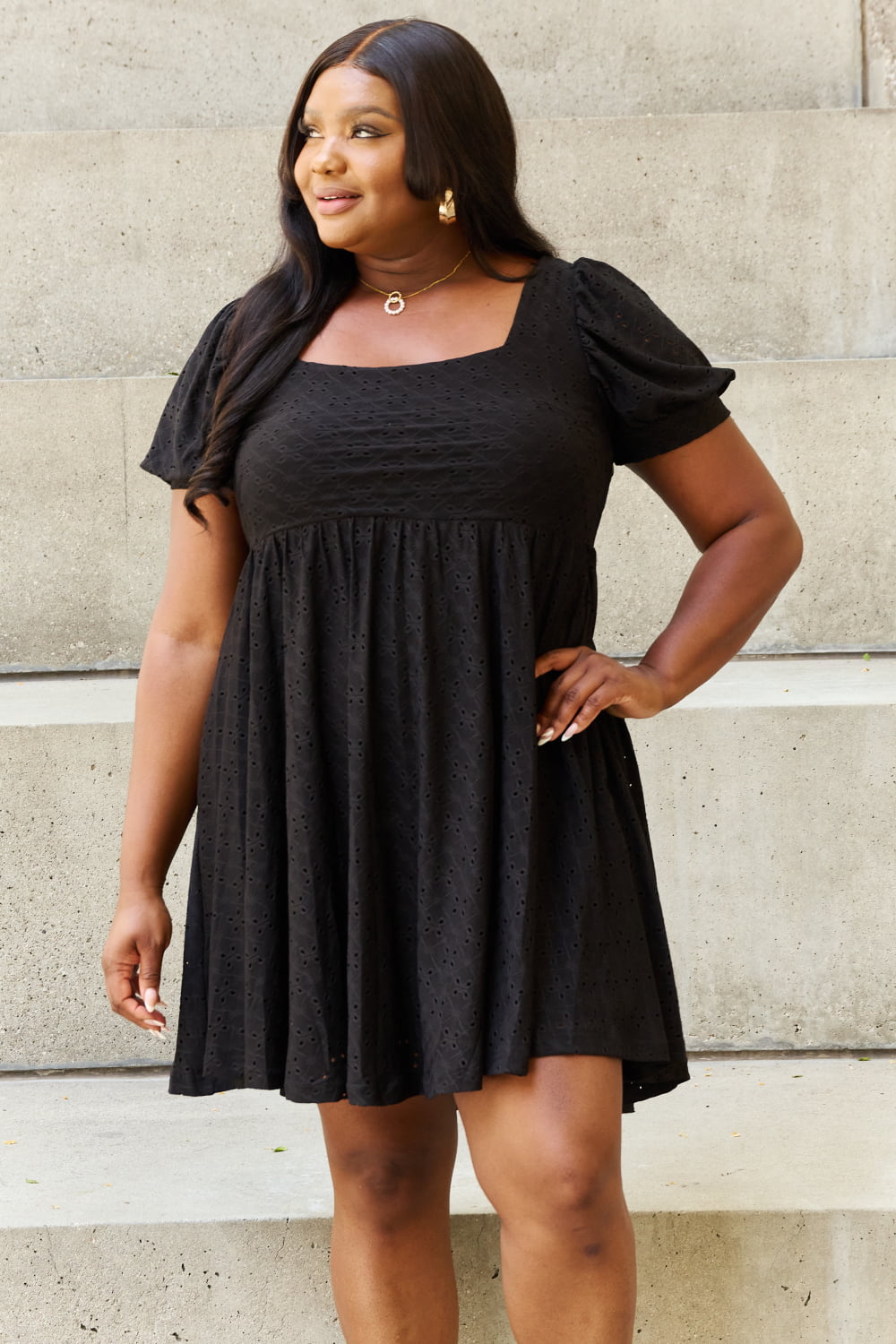 Square Neck Eyelet Mini Dress - Global Village Kailua Boutique
