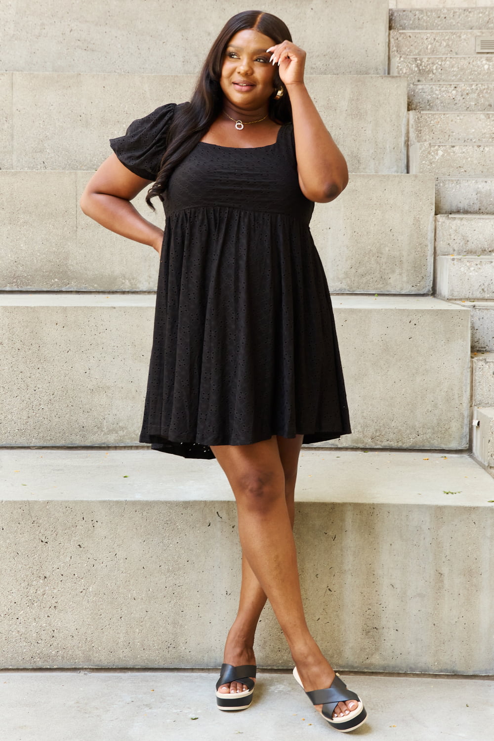 Square Neck Eyelet Mini Dress - Global Village Kailua Boutique